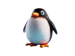 Cute 3D penguin character on light blue background.
