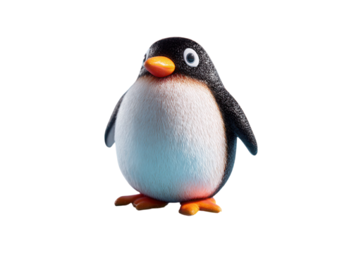 Cute 3D penguin character on light blue background.
