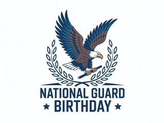 Fototapeta premium National Guard Birthday proud banner featuring a majestic Bald Eagle and laurel wreath, symbolizing honor and military service