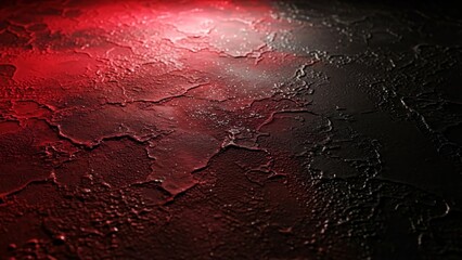 Black textured background with rough cracked surface illuminated by vibrant red light creating dramatic and unique effect for design