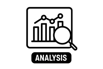 Business data analysis and financial research icon with charts and magnifying glass