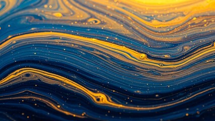Abstract fluid art acrylic pour with golden veins and blue hues creating marble effect perfect for backgrounds wallpapers and creative designs