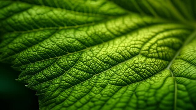Detailed close-up of a vibrant green leaf showcasing intricate textures and patterns for nature lovers
