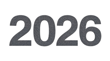 2026 number with a textured gray surface isolated on white background for graphic design and typography