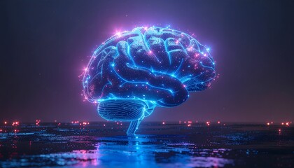 Digital brain glowing with neural energy high resolution photo