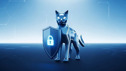 Cybersecurity Guardian - Digital Wolf with Shield Protecting Data.