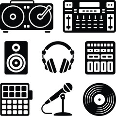 Dj equipment and audio icons music sound