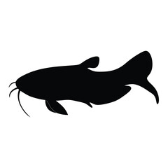 Detailed Silhouette of a Catfish Fish in Black and White Style