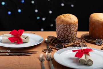 Christmas table served with panettone.