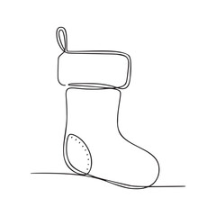 Festive Christmas stocking outline drawing ready for holiday crafts and designs, a simple stylish linear illustration for seasonal cheer and celebrations