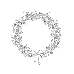 Elegant leaf wreath with delicate bow, perfect for invitations, weddings, and natural designs, showcasing beauty, freshness, and graceful simplicity