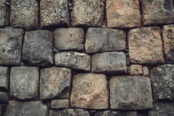 Close-up of rough stone wall texture in black and white. AI generative