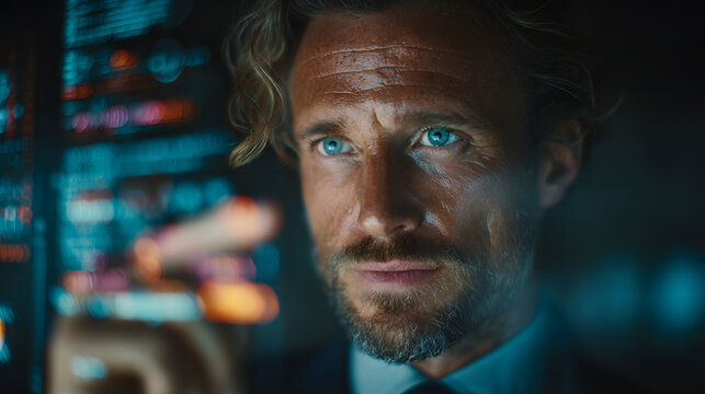 Businessman touching virtual screen with business plan or marketing strategy for the new year 2025 concept