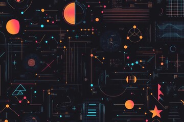 Complex chalkboard math diagrams and formulas on blackboard. AI generative