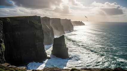 Dramatic Cliffs of Moher at Sunset, Irelands Wild Atlantic Way.