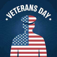 Patriotic Veterans Day Illustration with U.S. Flag and Soldier Silhouette.