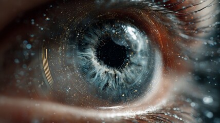 Future woman with cyber technology eye panel concept. AI generated