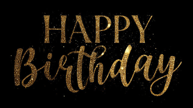 Celebration design featuring golden happy birthday text on black