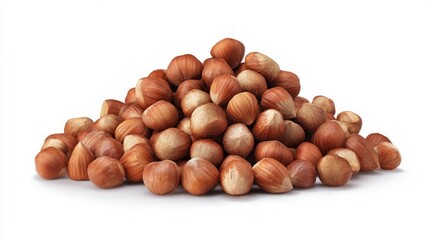 Pile of hazelnuts on white background. AI generated