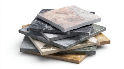 Stack of marble slabs on white background. AI generated