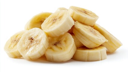 Fresh banana slices on white background. AI generated