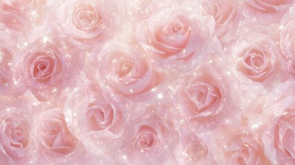 Ethereal pink roses with golden glow. AI generated