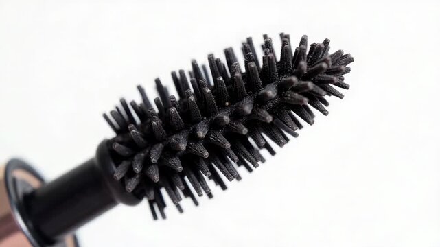 Video A close-up shot of a mascara brush on a white surface, ideal for use in beauty and cosmetics contexts - Powered by Adobe