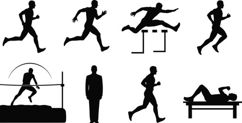 Vector Silhouette Set of Builders, Construction Tools, and Equipment, including a Dump Truck, Power Drill, Ladder, and Scaffolding for Home Renovation Concepts.