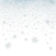 Falling delicate blue snowflakes and glitter on a white background