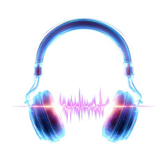 Glowing neon headphone with vibrant waveform represents futuristic music and sound. Digital audio technology for an energetic and immersive listening experience