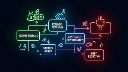 Financial Planning Flowchart - Income, Expenses, Investments, and Debt Reduction.
