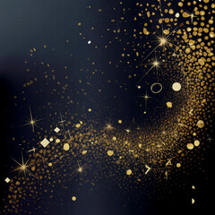 Golden shimmering confetti with sparkles on a festive blue backdrop.