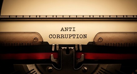 Anti Corruption message typed on vintage typewriter paper with dramatic lighting