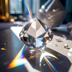 Large faceted gem with vibrant light refractions and spectrum