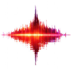 Abstract digital soundwave with intense energy. This audio waveform shows red glowing light pulse, representing powerful and dynamic sound frequency or signal