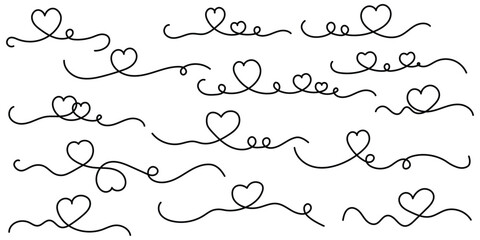 Fototapeta premium Two hearts one line drawing, Continuous one line heart drawing set. vector illustration.