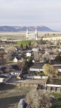 Small town with an LDS Temple sitting on the hill