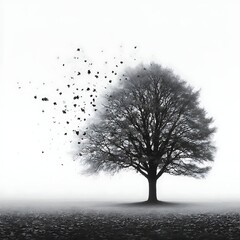 Calm grayscale tree scene with motion leaves high resolution photo