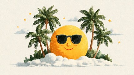 Happy sun illustration shining above clouds high resolution photo