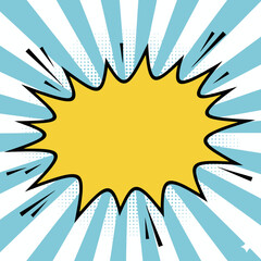 Pop Art Bubble: A dynamic pop art image featuring a bold yellow speech bubble set against a backdrop of retro stripes and starbursts, evokes a sense of comic book energy and visual excitement.