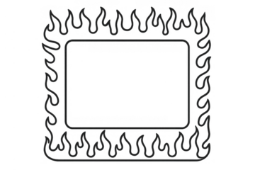 Burning rectangular frame creating a fiery border, featuring an outline of flames and a transparent background