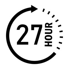 Twenty-seven hour time cycle icon, clock duration symbol