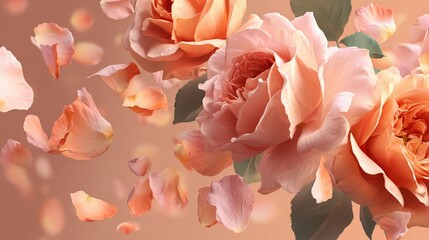 Stunning peach roses with softly falling petals create a romantic and elegant floral design for invitations or branding projects