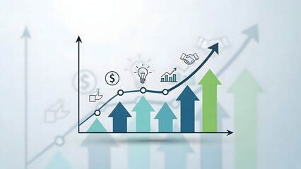 Financial growth chart with currency symbols and rising arrows
