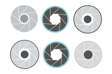 Set of camera aperture icons showing photographic lens mechanism.