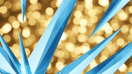 Close up of sharp blue icicles against a blurred golden bokeh background
