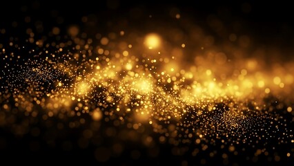Obraz premium Abstract glowing golden particles and bokeh lights on a dark background