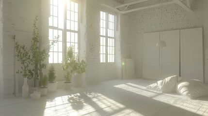 Eco friendly modern living room featuring indoor plants, cozy furniture, and bright sunlit tones