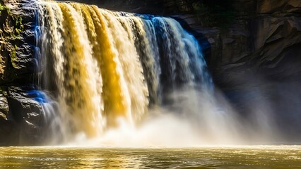 Majestic waterfall cascading down rocky cliffs into a pool