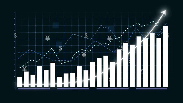 Business growth concept in allusive graph chart showing marketing sales profit increasing to future target . Excellent financial status of corporate business rise up. business growth chart animation